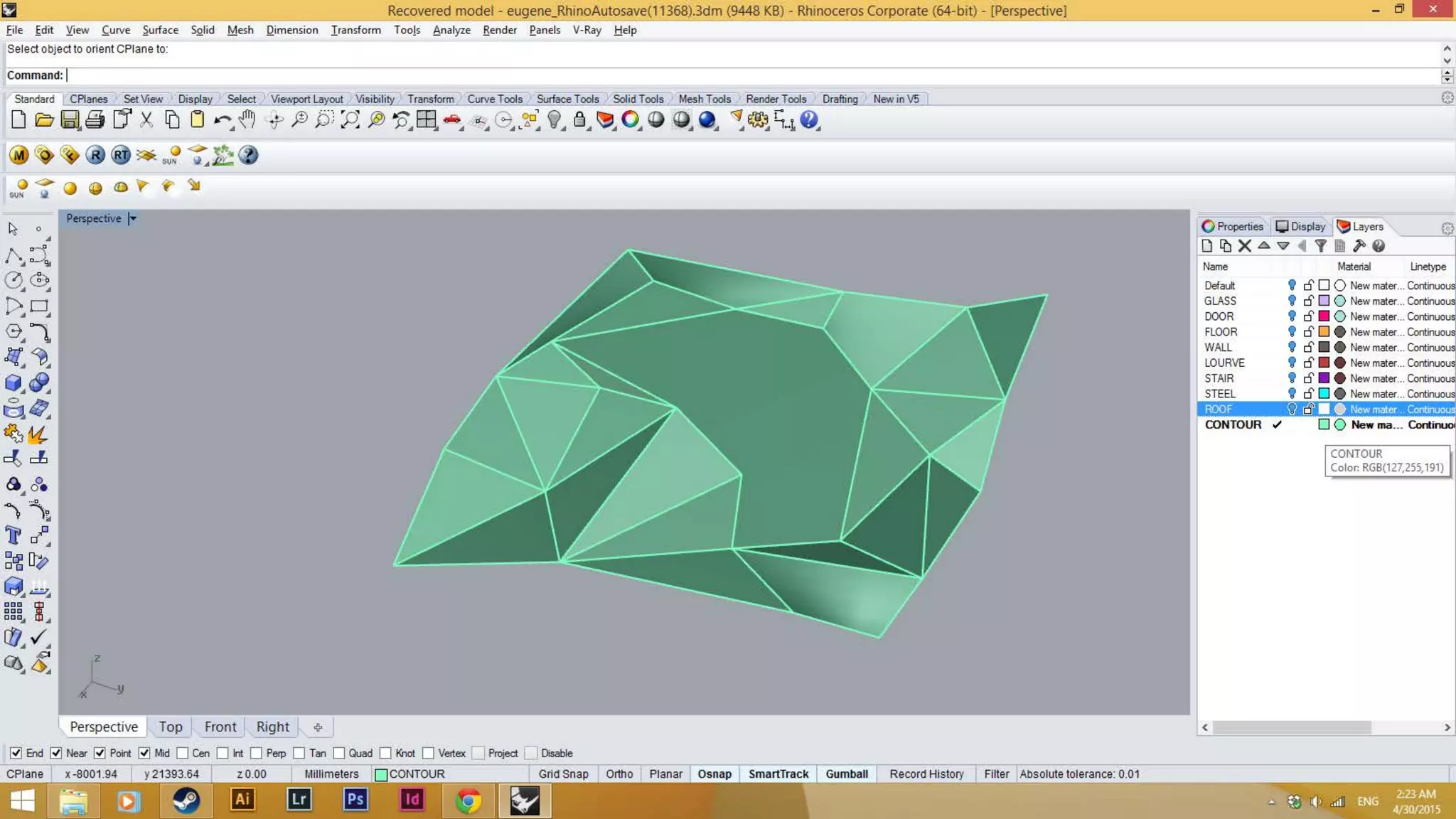Contour layer create usng create surface and readjust
using points on.
 