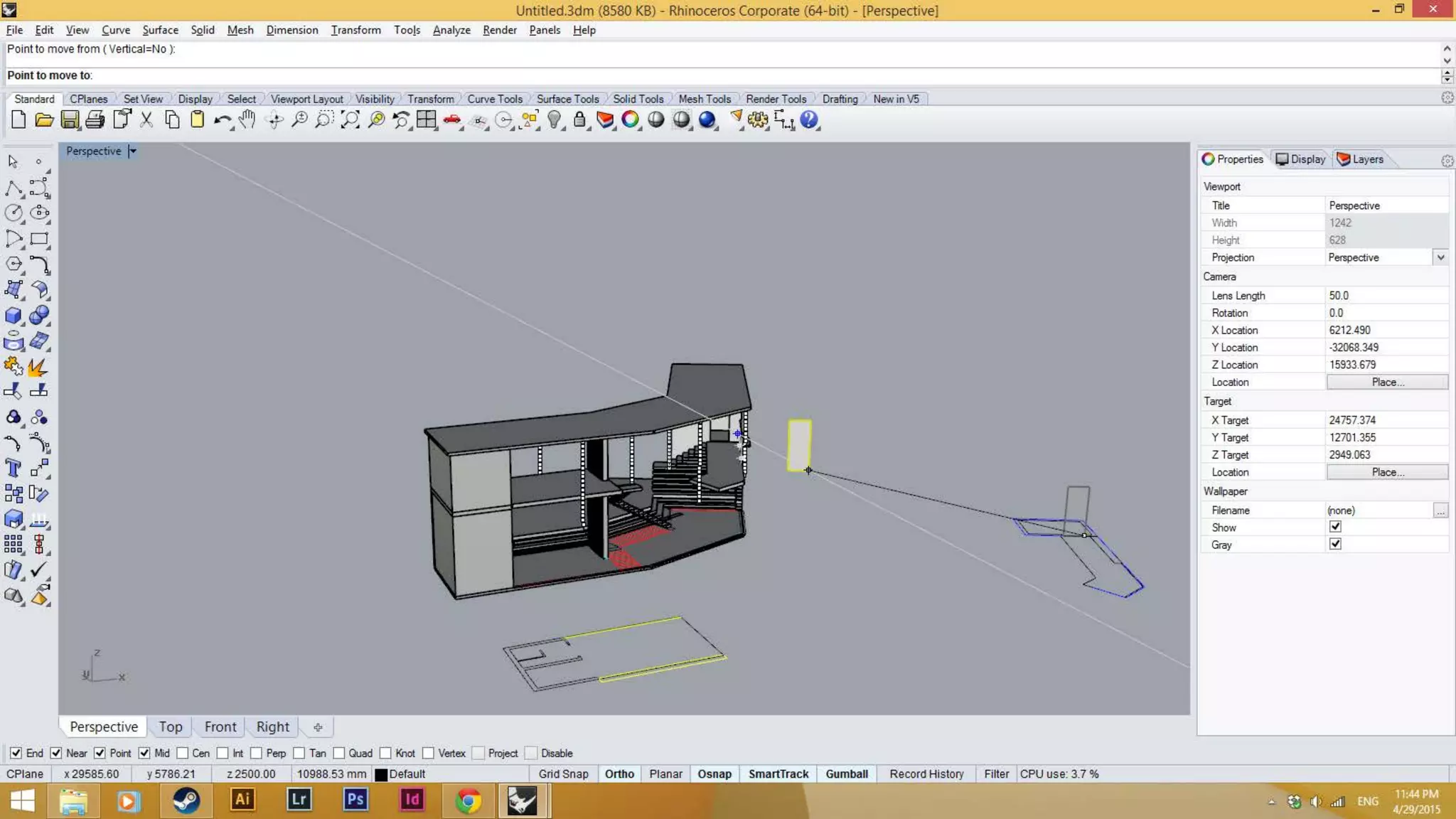 Extrusion from first floor are move into the model.
 
