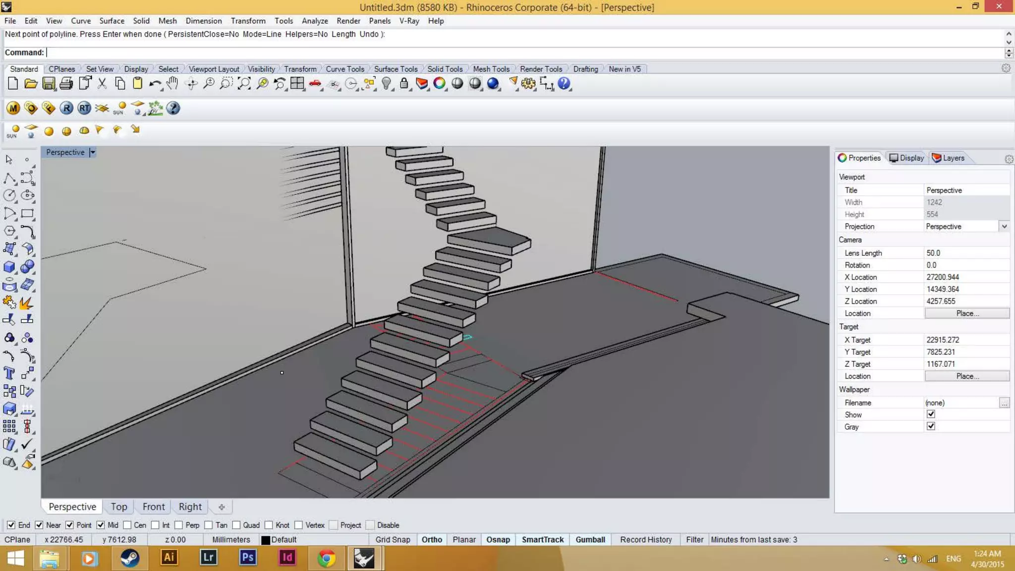 Extrusion is copied to create staircase
 