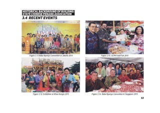 3.4 recent events
historical background of building:
state chinese penang association
Figure 3.13 Baba Nyonya Convention in Jakarta 2014 Figure 3.15: SCPA Food Fair 2015
Figure 3.14: Exhibition at Khoo Kongsi 2015 Figure 3.16: Baba Nyonya Convention in Singapore 2015
63
 