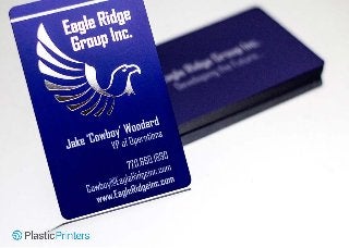 Eagle Ridge Group Inc. Blue business cards with silver foil accents
 