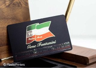 Fontanini Italian Meats: Black business cards with clear accents and gold foil stamping
 