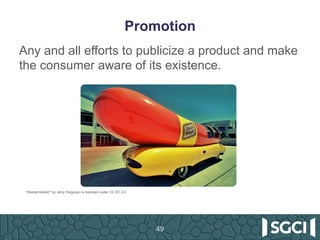 Promotion
Any and all efforts to publicize a product and make
the consumer aware of its existence.
“Wienermobile!” by Jerr...