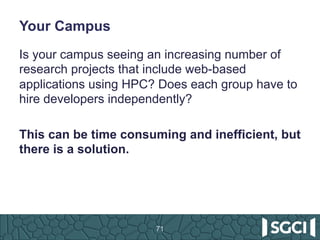 Your Campus
71
Is your campus seeing an increasing number of
research projects that include web-based
applications using H...