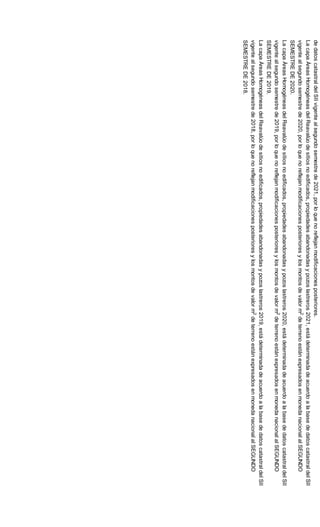 de
datos
catastral
del
SII
vigente
al
segundo
semestre
de
2021,
por
lo
que
no
reflejan
modificaciones
posteriores.
La
capa
Áreas
Homogéneas
del
Reavalúo
de
sitios
no
edificados,
propiedades
abandonadas
y
pozos
lastreros
2021,
está
determinada
de
acuerdo
a
la
base
de
datos
catastral
del
SII
vigente
al
segundo
semestre
de
2020,
por
lo
que
no
reflejan
modificaciones
posteriores
y
los
montos
de
valor
m
de
terreno
están
expresados
en
moneda
nacional
al
SEGUNDO
SEMESTRE
DE
2020.
La
capa
Áreas
Homogéneas
del
Reavalúo
de
sitios
no
edificados,
propiedades
abandonadas
y
pozos
lastreros
2020,
está
determinada
de
acuerdo
a
la
base
de
datos
catastral
del
SII
vigente
al
segundo
semestre
de
2019,
por
lo
que
no
reflejan
modificaciones
posteriores
y
los
montos
de
valor
m
de
terreno
están
expresados
en
moneda
nacional
al
SEGUNDO
SEMESTRE
DE
2019.
La
capa
Áreas
Homogéneas
del
Reavalúo
de
sitios
no
edificados,
propiedades
abandonadas
y
pozos
lastreros
2019,
está
determinada
de
acuerdo
a
la
base
de
datos
catastral
del
SII
vigente
al
segundo
semestre
de
2018,
por
lo
que
no
reflejan
modificaciones
posteriores
y
los
montos
de
valor
m
de
terreno
están
expresados
en
moneda
nacional
al
SEGUNDO
SEMESTRE
DE
2018.
2
2
2
 