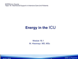 ESPEN LLL Course
Topic 18 - Nutritional Support in Intensive Care Unit Patients
Energy in the ICU
Module 18.1
M. Hiesmayr, MD, MSc
 