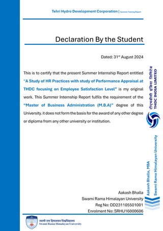 Performance Appraisal and HR Practices at THDC Summer Internship Report ...