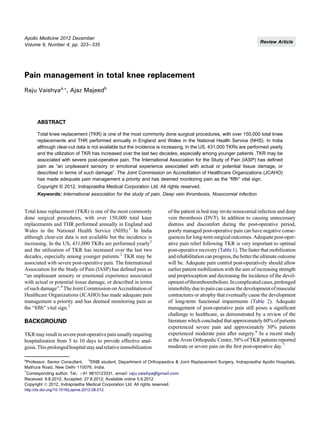 Pain Management In Total Knee Replacement