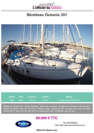GIBERT MARINE GIB SEA 51
Année Type Longueur Largeur Moteur
2003 voilier 15m 8 4m 84 1 VOLVO Inboard 78 CV
bateau GIB SEA 51 GIBERT MARINE a vendre
117.000 € TTC
Officiel Du Bateau.com
 