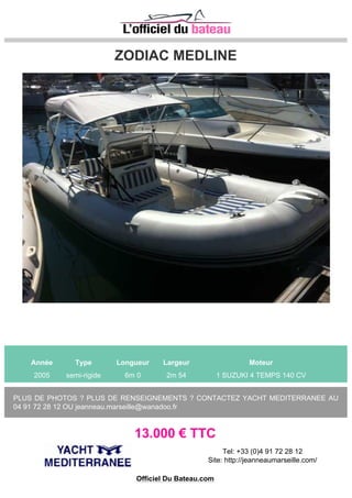 NUOVA JOLLY Prince 35 Sport Cabin Outboa
Année Type Longueur Largeur Moteur
2015 semi-rigide 9m 98 3m 69 2 Suzuki DF 200 200 CV
Nuova Jolly se décline en 3 gammes: Les Prince, les King et les Winner, soit une gamme de 16 semi-
rigides de 4.70 à 9.92m intégrant de nouvelles technologies: - Flotteurs en hypalon néoprène pour une
meilleure résistance aux U.V. et hydr...
188.616 € TTC
Tel: 04 93 43 60 00 / 06 12 54 71 42
Site: http://poli-naval.fr
Officiel Du Bateau.com
 