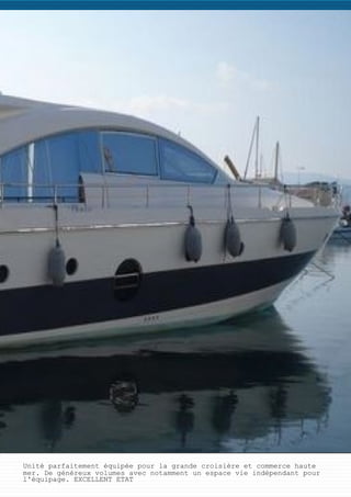 ZODIAC ZODIAC 550 PRO OPEN
Année Type Longueur Largeur Moteur
2005 Bateau à moteur 5m 5 2m 5 1 YAMAHA Outboard 100 CV
Ce PRO OPEN 550 de 2005possède tous les atouts qui ont fait le succès de cette série. Sa carène en
V profond lui permet dêtre à laise pour fendre les vagues en souplesse et procure au bateau des
performances optimales.Son Flotteur en PVC a...
13.900 € TTCImage type unknown
http://www.officieldubateau.com/
Officiel Du Bateau.com
 