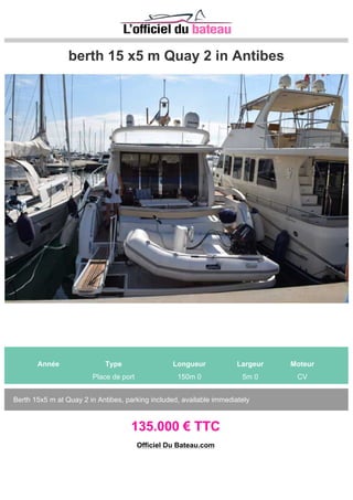 M.CIES M.CIES CENTIUM
Année Type Longueur Largeur Moteur
2006 Bateau à moteur 39m 60 8m 0 2 CATERPILLAR 3412-E 720 CV
TRAWLWR DE 40 MÈTRES, PETITE CONSOMATION AVEC UNE GRANDE AUTONOMIE, FULL
EQUIP, DEMANDEZ NOTRE INVENTAIRE A NOTRE COMMERCIAL DIDIER LEMARCHAND
9.900.000 € TTC
Tel: 00 34 674853219
Site: http://www.yachtplus.es
Officiel Du Bateau.com
 