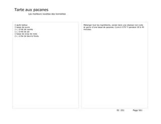 Tarte aux pacanes
                Les meilleurs recettes des lionnettes




2   œufs battus                                         Mélanger tout les ingrédients, verser dans une abaisse non cuite
1   tasse de sucre                                      et garnir d'une tasse de pacanes. Cuire à 375° F pendant 30 à 45
1   c. à thé de vanille                                 minutes.
1   c. à thé de sel
1   tasse de sirop de maïs
2   c. à thé de beurre fondu




                                                                                           ID 251           Page 561
 