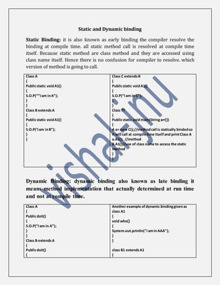 Binding,interface,abstarct class | DOCX | Programming Languages | Computing