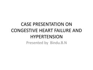 CASE PRESENTATION ON
CONGESTIVE HEART FAILURE AND
HYPERTENSION
Presented by Bindu.B.N
 