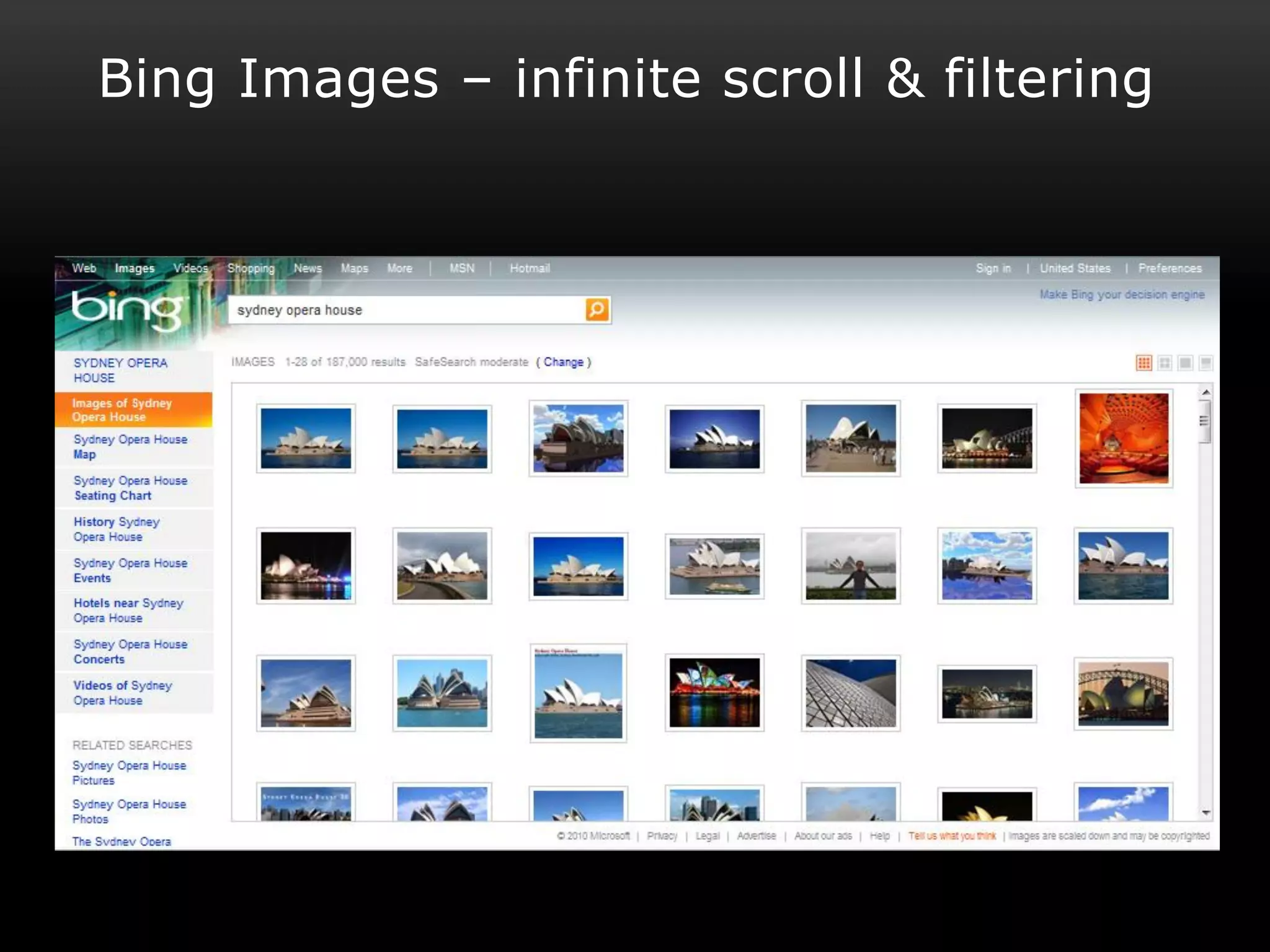 Bing Images – infinite scroll & filtering
 