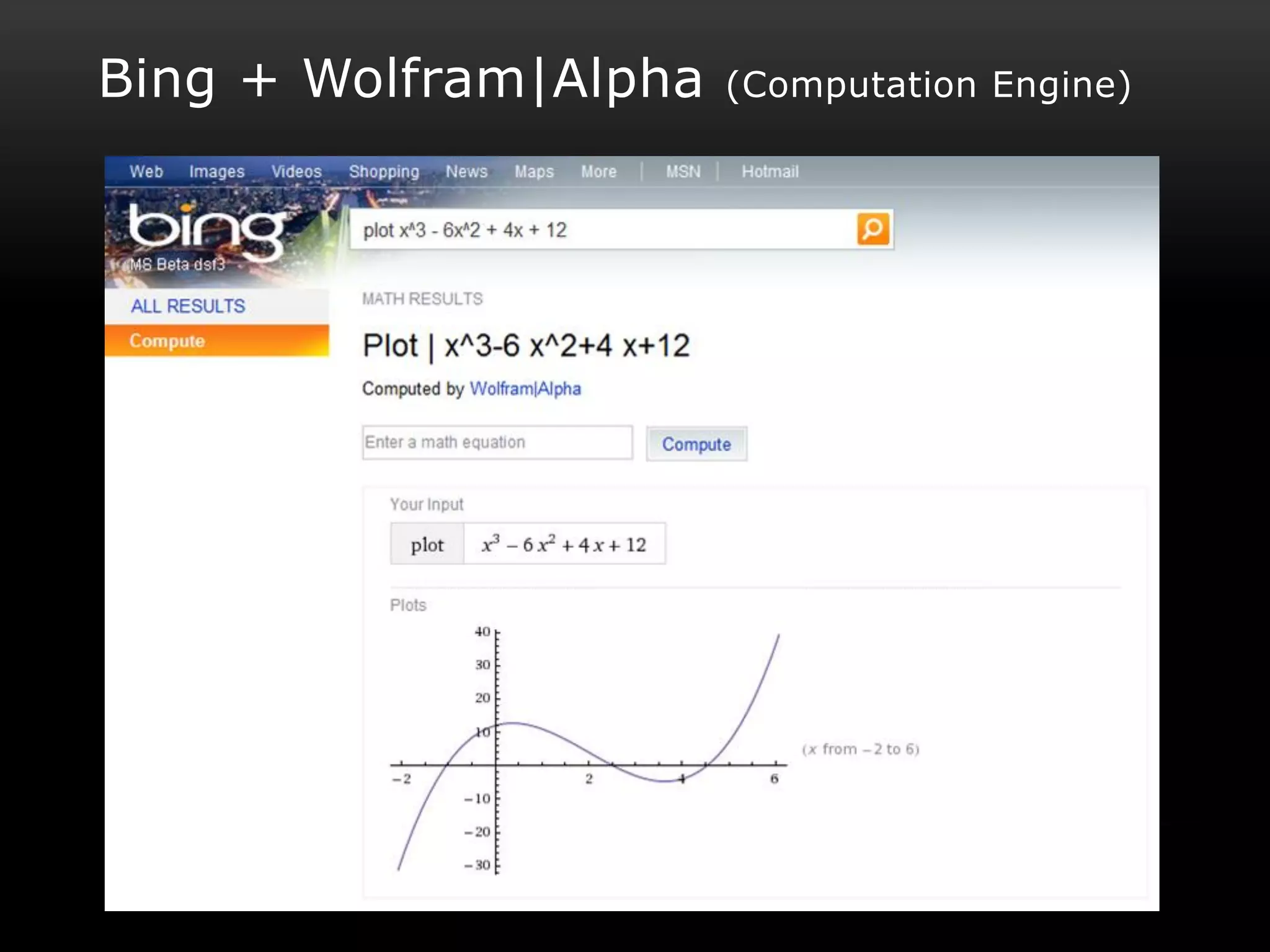 Bing + Wolfram|Alpha   (Computation Engine)
 