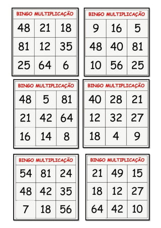 Bingo  da Multiplicação 