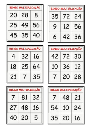 Bingo  da Multiplicação 