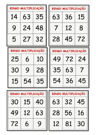 Bingo  da Multiplicação 