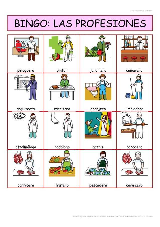 Bingo de las profesiones