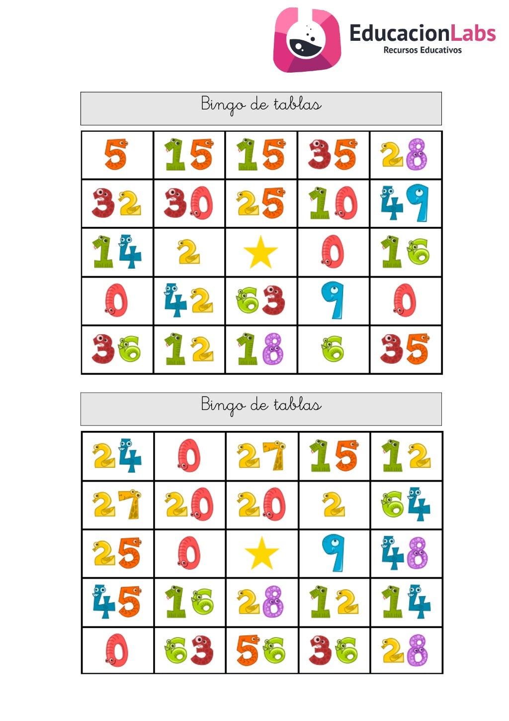 Bingo Para Repasar Las Tablas De Multiplicar 322
