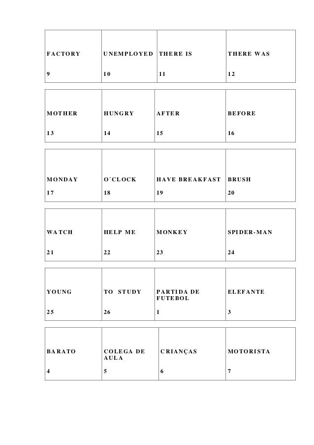 Bingo e Baralho Inglês