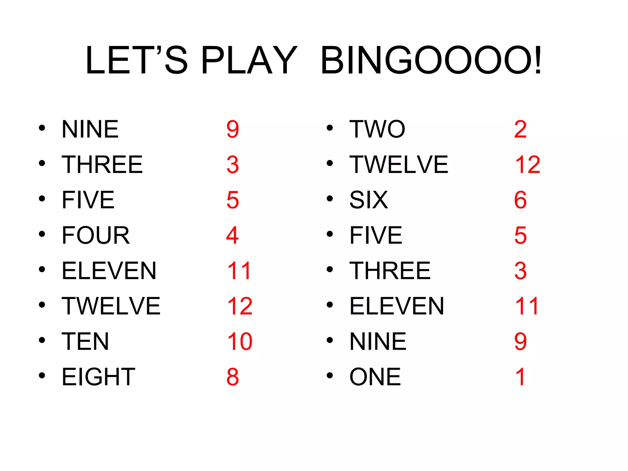 Bingo Numbers