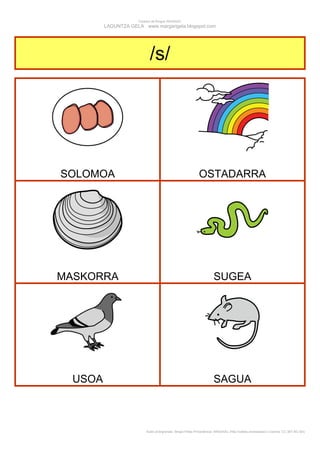 Creador de Bingos ARASAAC
         LAGUNTZA GELA www.margarigela.blogspot.com




                           /s/




SOLOMOA                                                    OSTADARRA




MASKORRA                                                             SUGEA




  USOA                                                               SAGUA



                         Autor pictogramas: Sergio Palao Procedencia: ARASAAC (http://catedu.es/arasaac/) Licencia: CC (BY-NC-SA)
 