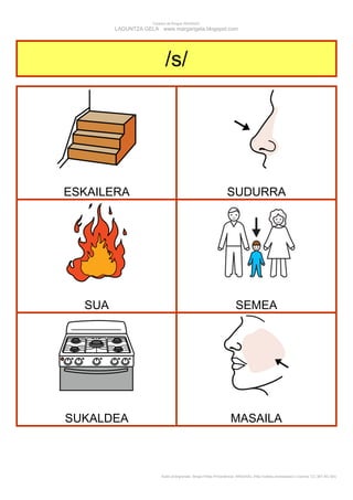 Creador de Bingos ARASAAC
        LAGUNTZA GELA www.margarigela.blogspot.com




                          /s/




ESKAILERA                                                      SUDURRA




  SUA                                                               SEMEA




SUKALDEA                                                         MASAILA



                        Autor pictogramas: Sergio Palao Procedencia: ARASAAC (http://catedu.es/arasaac/) Licencia: CC (BY-NC-SA)
 