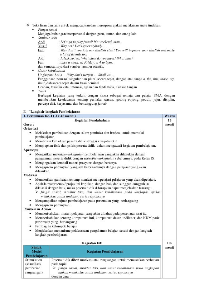 RPP SMA Bahasa Inggris Peminatan Kelas X
