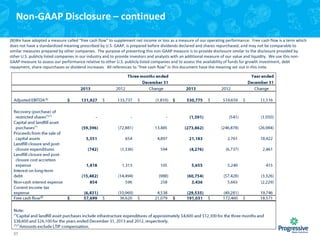Non-GAAP Disclosure – continued
(B)We have adopted a measure called “free cash flow” to supplement net income or loss as a measure of our operating performance. Free cash flow is a term which
does not have a standardized meaning prescribed by U.S. GAAP, is prepared before dividends declared and shares repurchased, and may not be comparable to
similar measures prepared by other companies. The purpose of presenting this non-GAAP measure is to provide disclosure similar to the disclosure provided by
other U.S. publicly listed companies in our industry and to provide investors and analysts with an additional measure of our value and liquidity. We use this nonGAAP measure to assess our performance relative to other U.S. publicly listed companies and to assess the availability of funds for growth investment, debt
repayment, share repurchases or dividend increases. All references to “free cash flow” in this document have the meaning set out in this note.

37

 