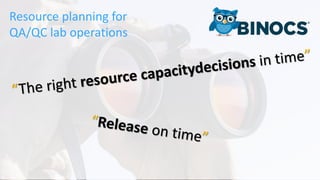 Resource planning for
QA/QC lab operations
 
