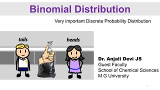 Binomial Distribution
Very important Discrete Probability Distribution
Dr. Anjali Devi JS
Guest Faculty
School of Chemical Sciences
M G University
1
 