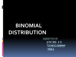 SUBMITTED BY
ANCHU J S
72O822208009
MBA
BINOMIAL
DISTRIBUTION
 
