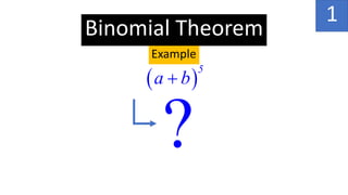 Binomial Theorem
Example
 
5
a b

?
1
 