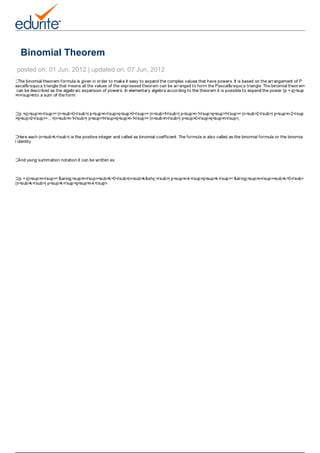 Binomial Theorem
                                   posted on: 01 Jun, 2012 | updated on: 07 Jun, 2012




Powered by TCPDF (www.tcpdf.org)
 