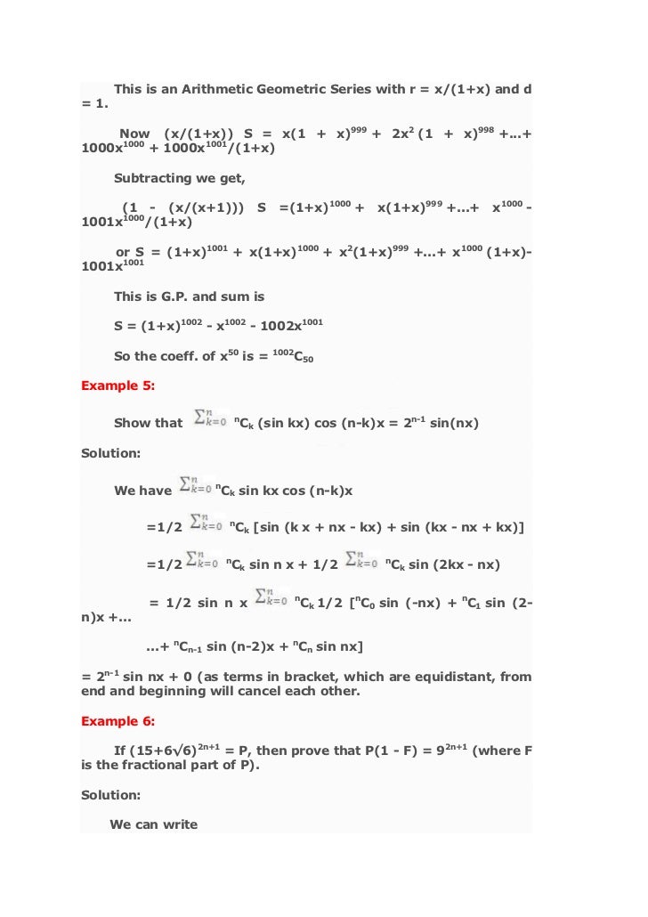Binomial Theorem For Any Index Binomial Theorem For Any Index