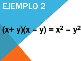 EJEMPLO 2
(x+ y)(x – y) = x2 – y2
 