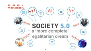a ‘more complete’
egalitarian dream
AI IoT
Robots
Cyborgs
Machines
Networks
? ? ?
2 0 2 1


REVision
46
 