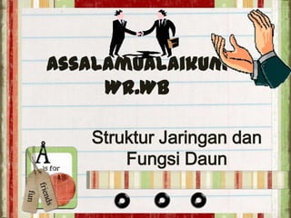 Assalamualaikum
Wr.Wb
Struktur Jaringan dan
Fungsi Daun
 