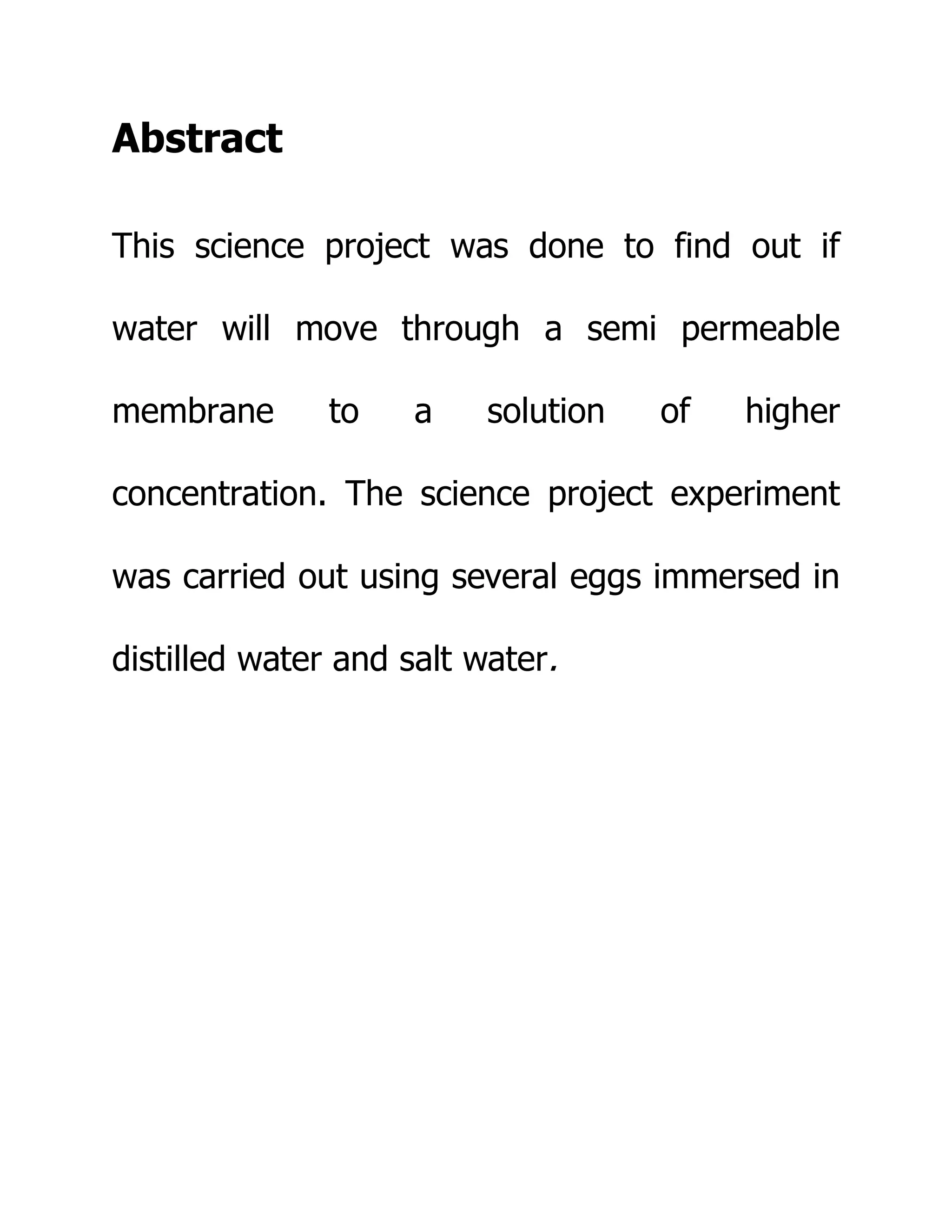Biology Project! Osmosis in Egg | PDF