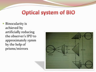  Binocularity is
achieved by
artificially reducing
the observer’s IPD to
approximately 15mm
by the help of
prisms/mirrors
18
 
