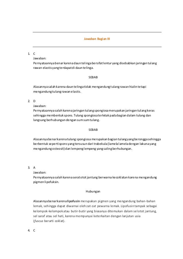 Soal Pilihan Ganda Bervariasi Bab 3 Jaringan Hewan