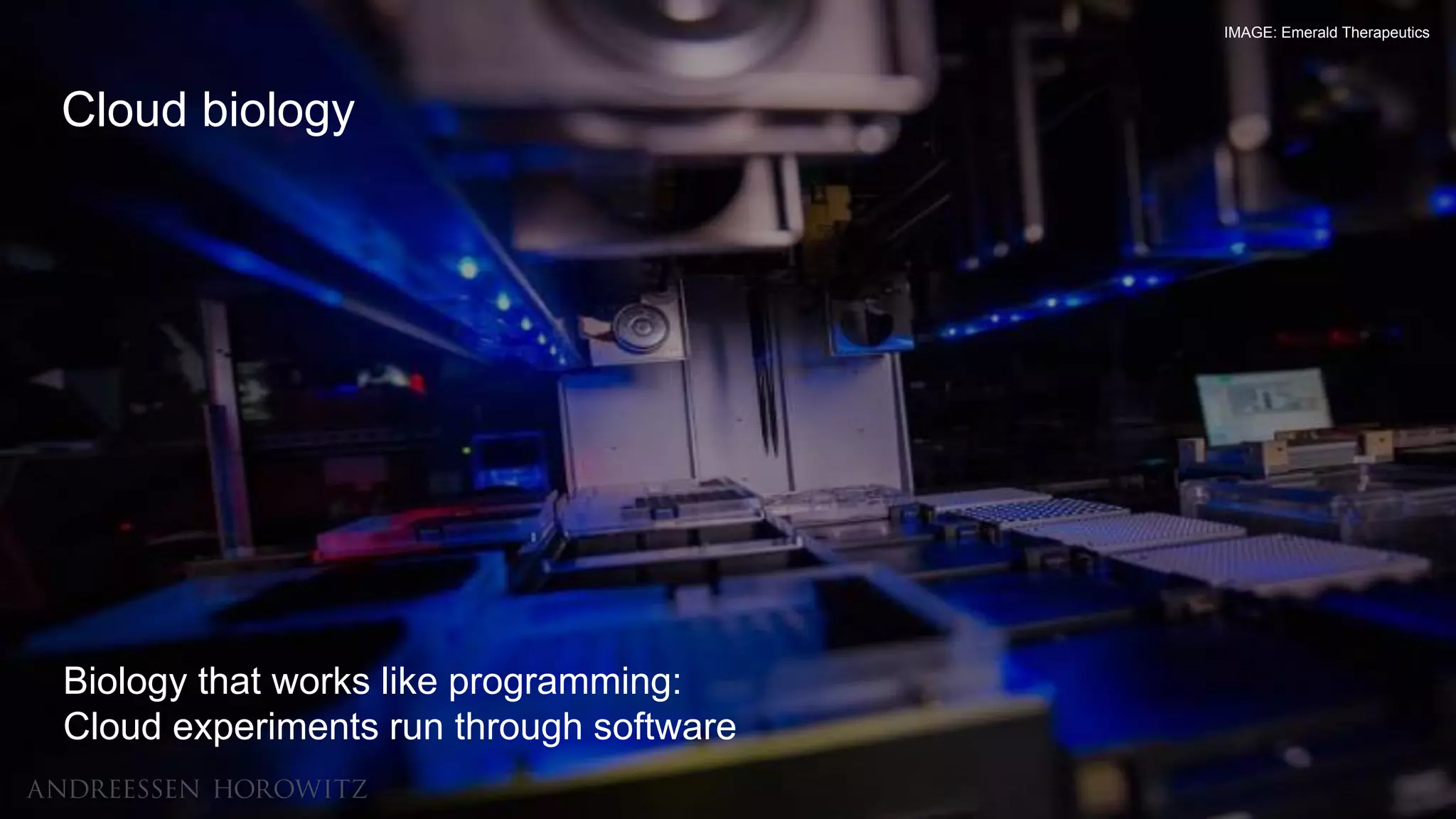 Title Text
Subtitle text
Biology that works like programming:
Cloud experiments run through software
Cloud biology
IMAGE: Emerald Therapeutics
 