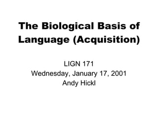 The Biological Basis of Language (Acquisition) LIGN 171 Wednesday, January 17, 2001 Andy Hickl 