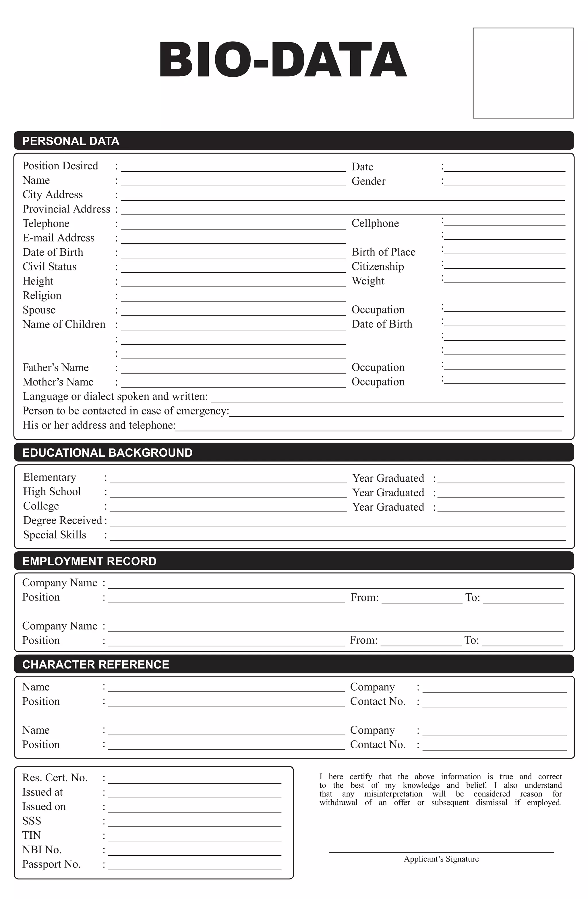 Bio data Form Philippines (copyrighted) | PDF | Careers
