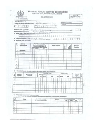 FPSC Bio data form fpsc