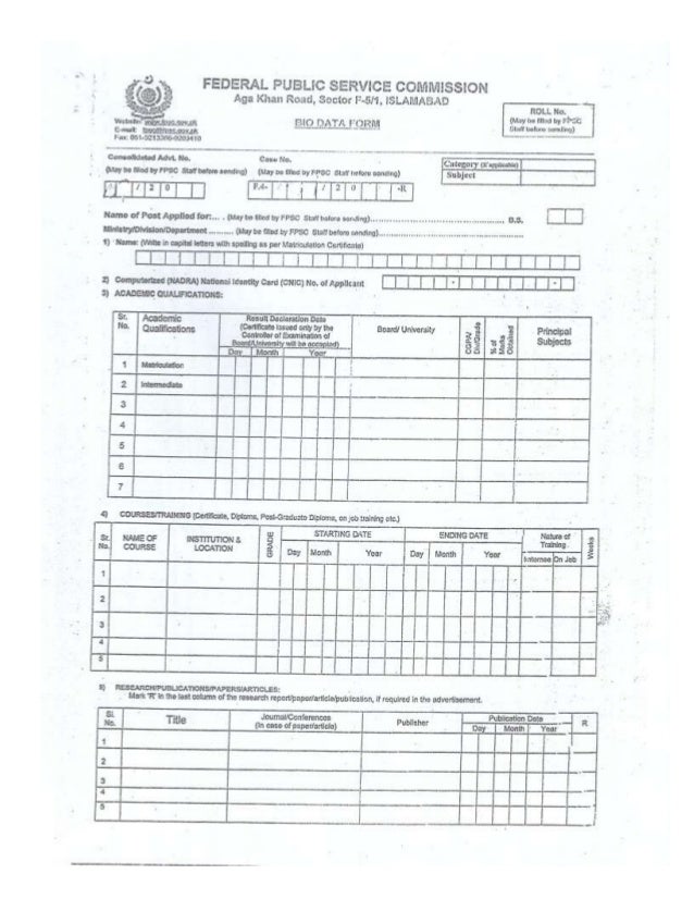 Fpsc bio data form fpsc