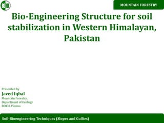 Bio-Engineering Structure for soil
stabilization in Western Himalayan,
Pakistan
MOUNTAIN FORESTRY
Soil-Bioengineering Techniques (Slopes and Gullies)
Presented by
Javed Iqbal
Mountain Forestry,
Department of Ecology
BOKU, Vienna
 